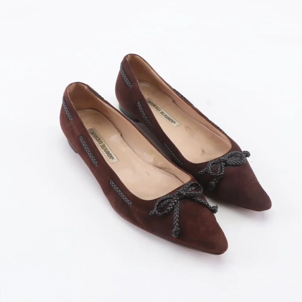 Manolo Blahnik brown suede ballet bow Flats